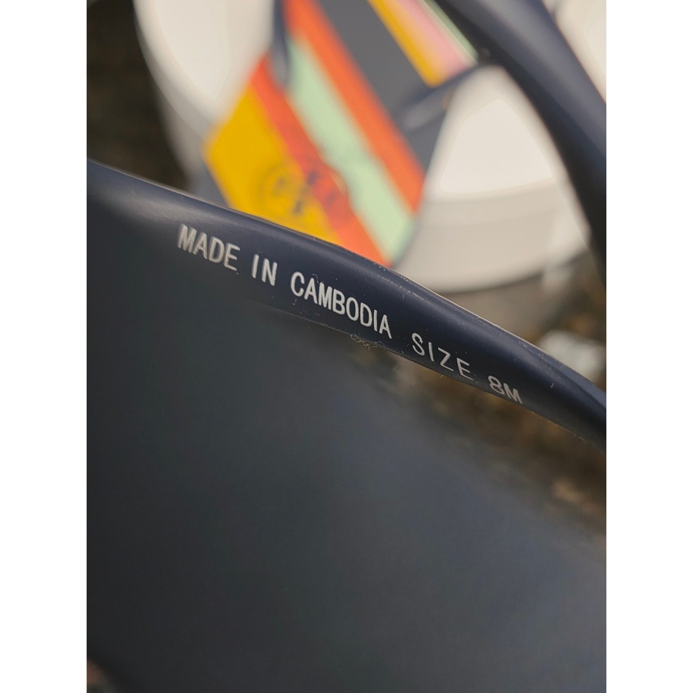 Tory Burch Flip Flops 8M Navy Multi Stripe Logo Thong Sandals Summer Beachwear - Picture 6 of 9
